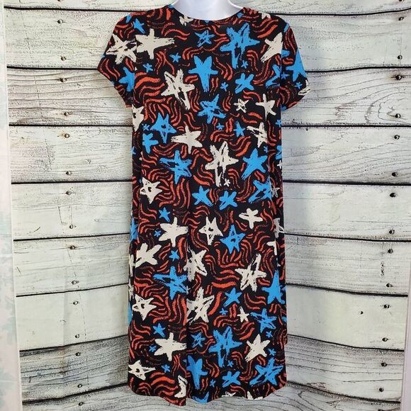 LuLaRoe Women's Carly Dress Size 12 Black Starfish Print High-Low Hem Stretch Kn - Picture 5 of 8
